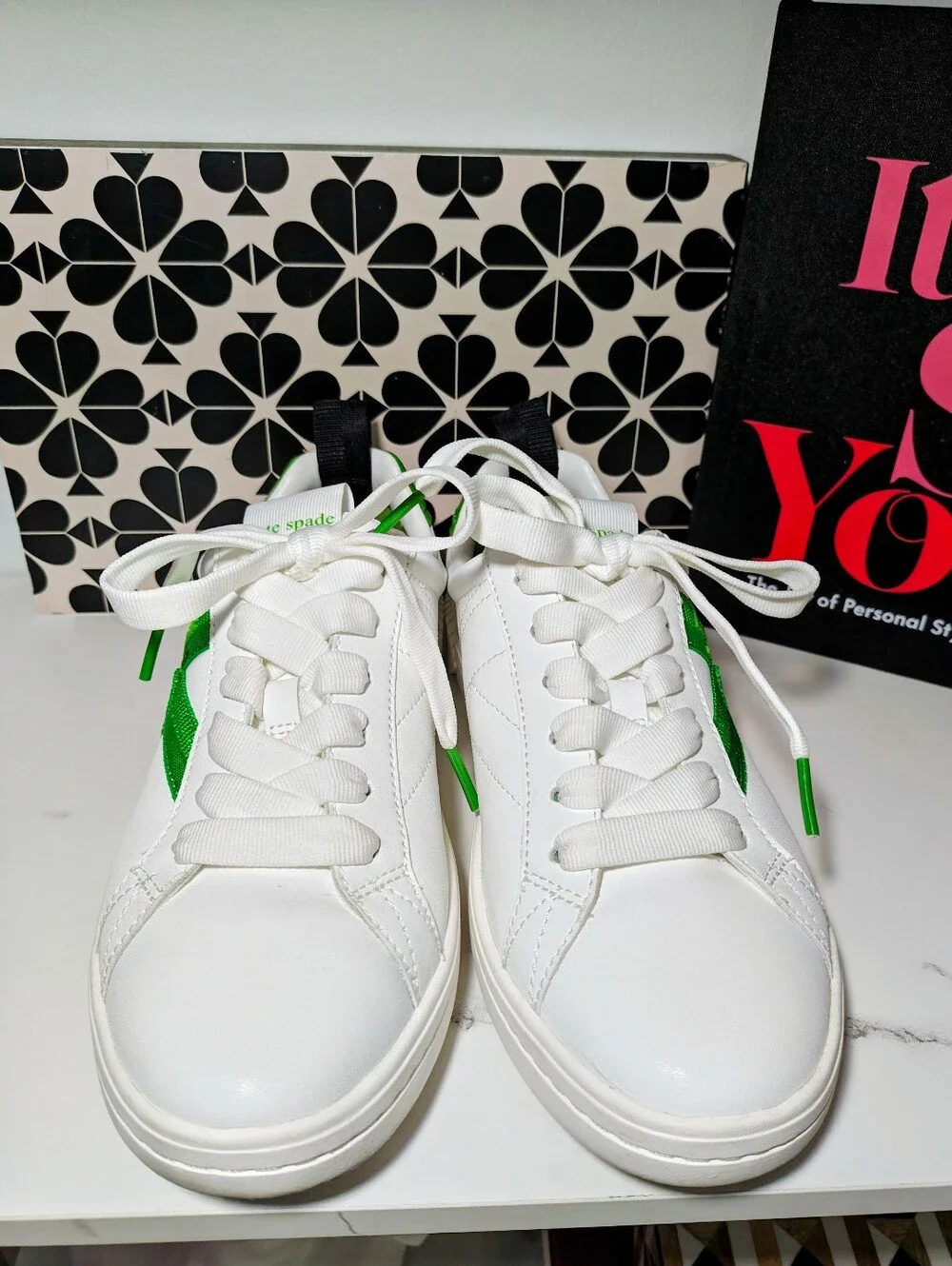 Kate Spade Kids White & Green Low-Top Sneakers